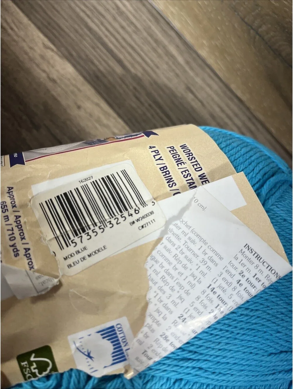 Bernat HANDICRAFTER COTTON  Ultrasoft Yarn LOT of 2 SKEINS Plum & MOD Blue